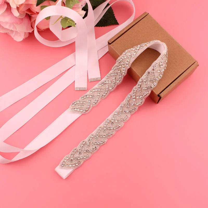 Silver Crystal Rhinestone Wedding Belt, frisado, artesanal, elegante, luxuoso, dama de honra