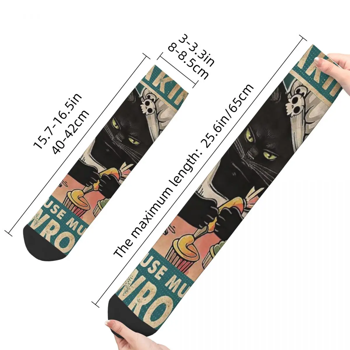 Hip Hop Retro Baking Because Murder Is Wrong Tattooed Crazy Men\'s Socks Unisex Black Cat Harajuku Seamless Printed Crew Sock