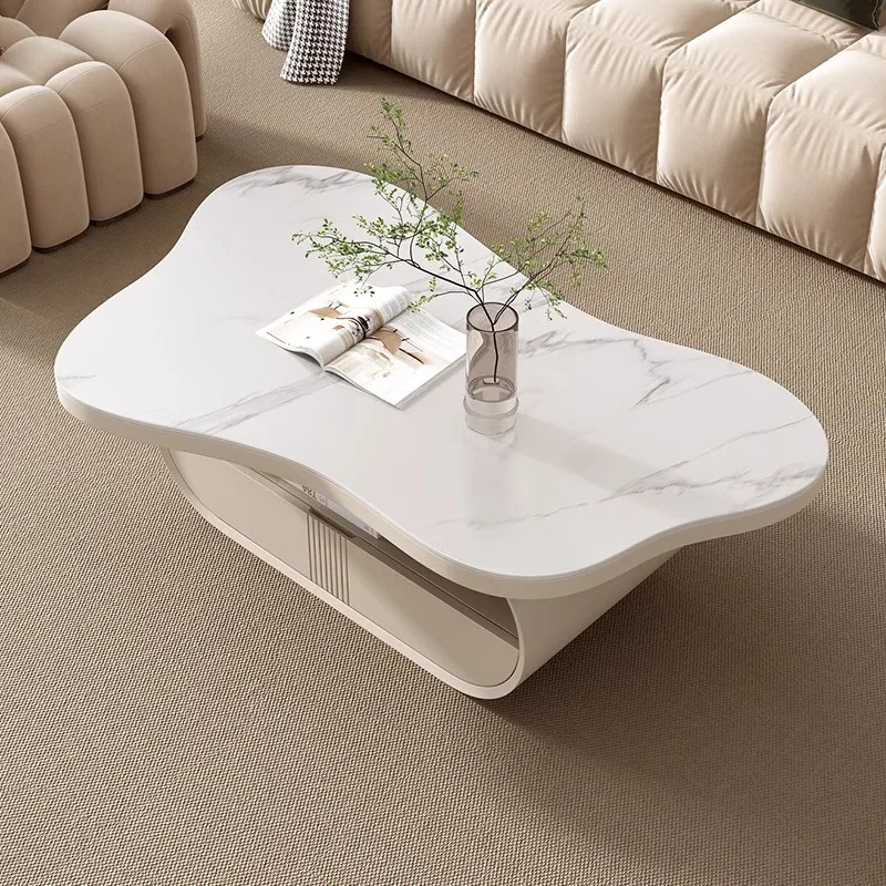 Luxurious Design, Beautiful Cream Coffee Table with Storage Drawer, Modern Luxury Bedroom Coffee Table