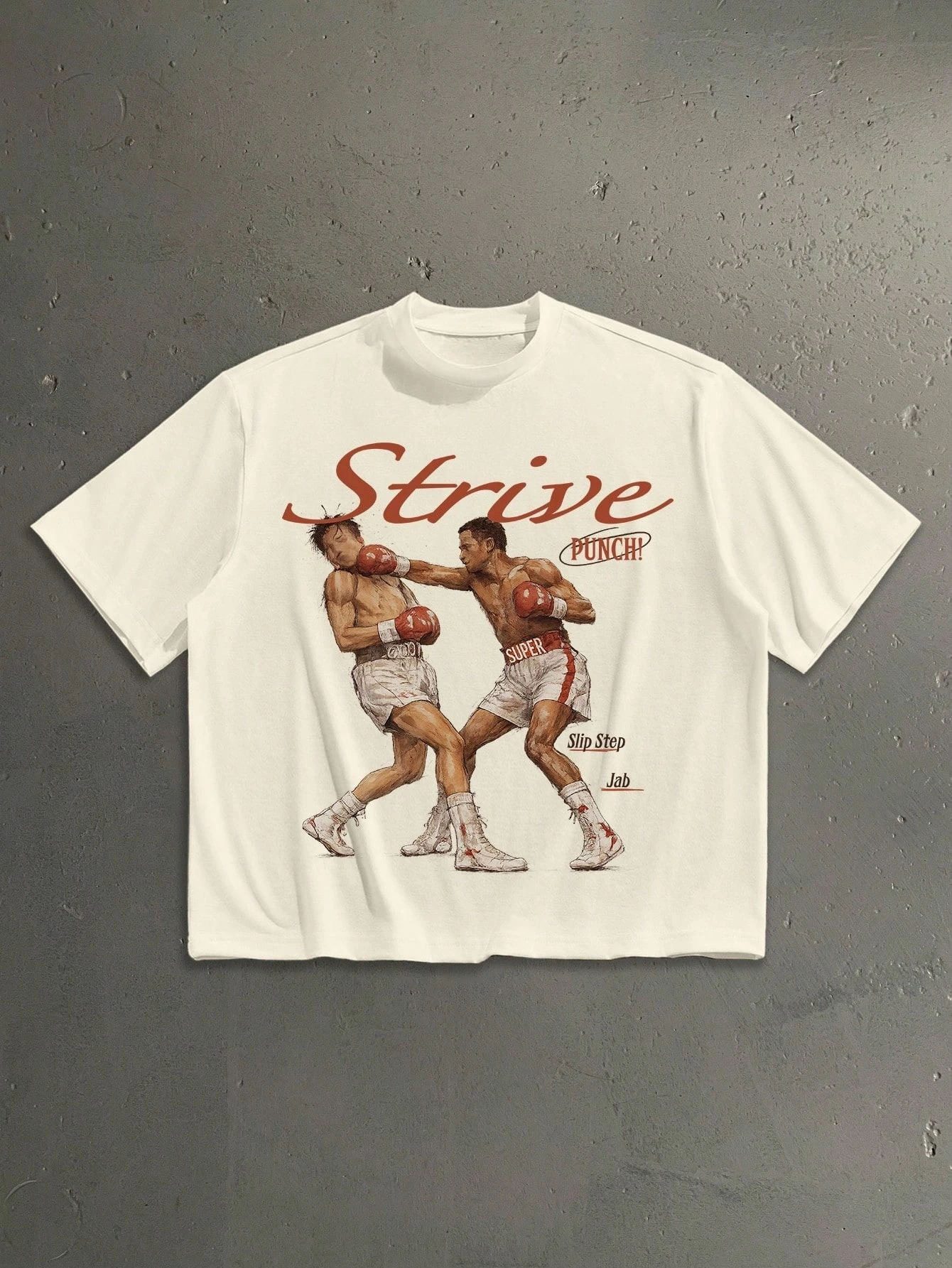 2026 New Boxing Family Matching Unisex Oversized T-Shirt Vintage Boxing Fighters Illustration Strive Text Chest Print Streetwear