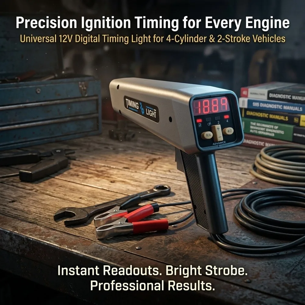 Black 12V Digital Timing Light Four-cylinder Engine Compatible Two-stroke Engine Support For Engine Performance Tuning