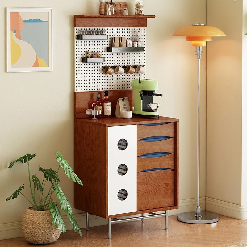 

French Medieval Solid Wood Wall Integrated Storage Living Room Water Bar Side Cabinet