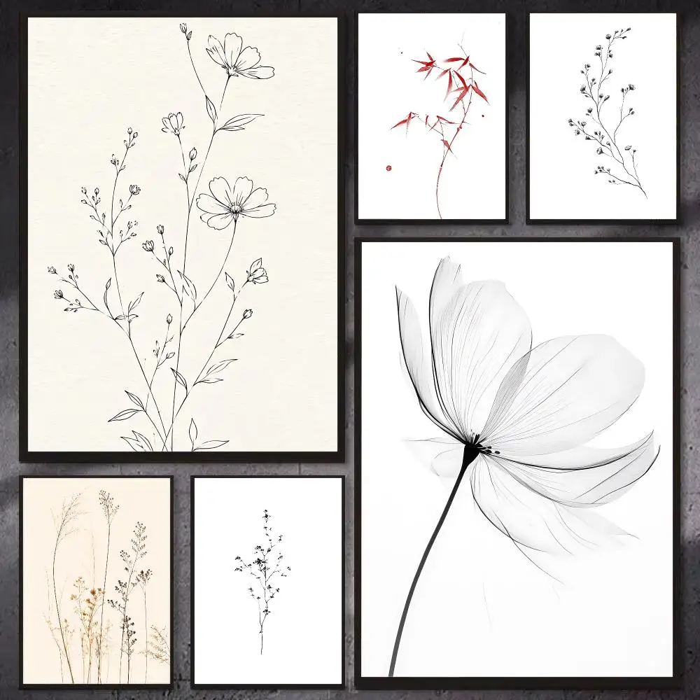 Minimal Botanical Line Art Painting Calligraphy HD Canvas Wall Art Print,Modern Home Decor for Bedroom,Living Room or Office