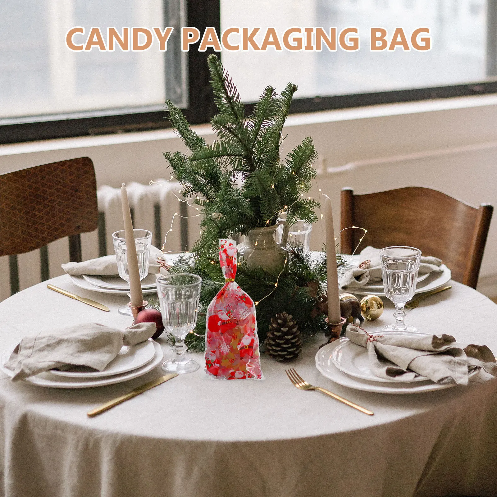 

100Pcs Christmas Cellophane Treat Bags Mixed Color Ties Holiday Cookie Packaging Chocolates Candies Popcorn Treat Bags