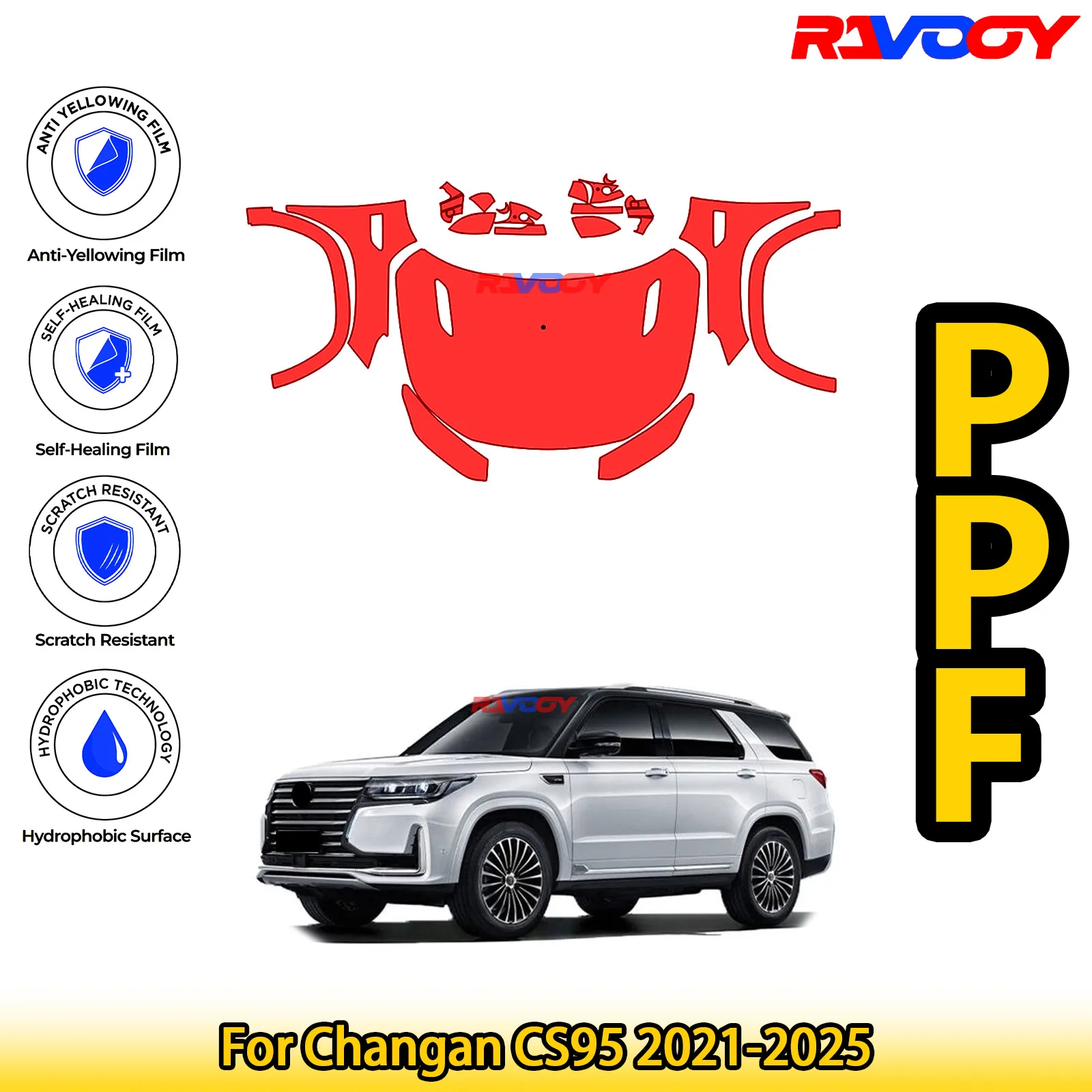 

Для Changan CS95 2021-2025 глянцевый матовый черный предварительно вырезанный передний комплект PPF защитная пленка для краски