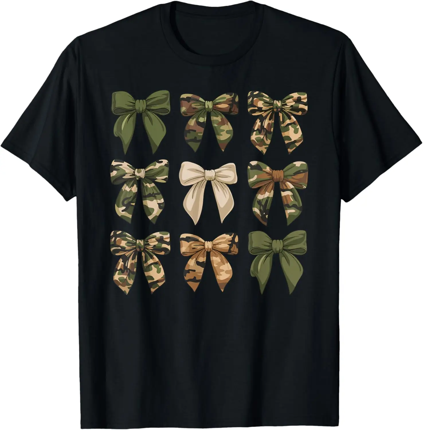 Camouflage Old Camo Bow Cute Country Hunting Women Girl T-Shirt 100% Cotton Trendy Y2K Short-Sleeve Tee-Soft, Quick-Drying,