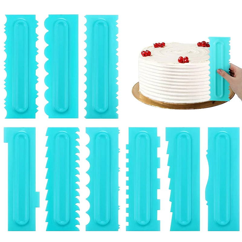 

9 Pack Plastic Cake Scraper Set, Icing Smoother Cake Comb Tool Decorating Comb Frosting Combs Baking Tools for DIY Cakes