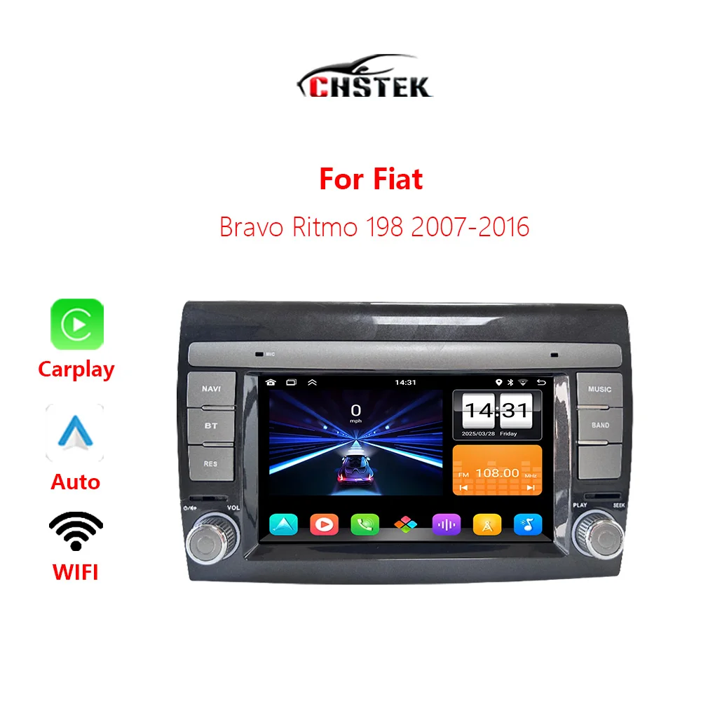 CHSTEK Radio de coche Carplay para Fiat Bravo Ritmo 198 2007-2016 Android Auto navegación Multimedia GPS Bluetooth WIFI RDS Autoradio