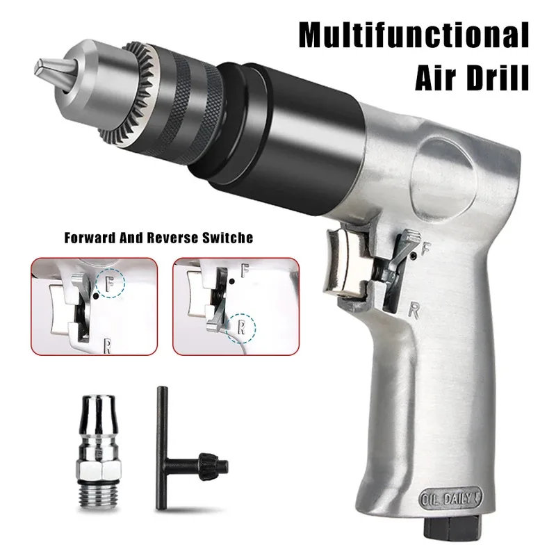 3/8'' Professional Air Drill High-speed Pneumatic Drill Reversible Rotation Tool For Drilling On Walls, Floors, Iron Plate Etc