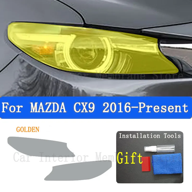 For MAZDA CX9 2016-2021 2022  Car Exterior Headlight Anti-scratch Front Lamp Tint TPU Protective Film Cover Repair Accessories