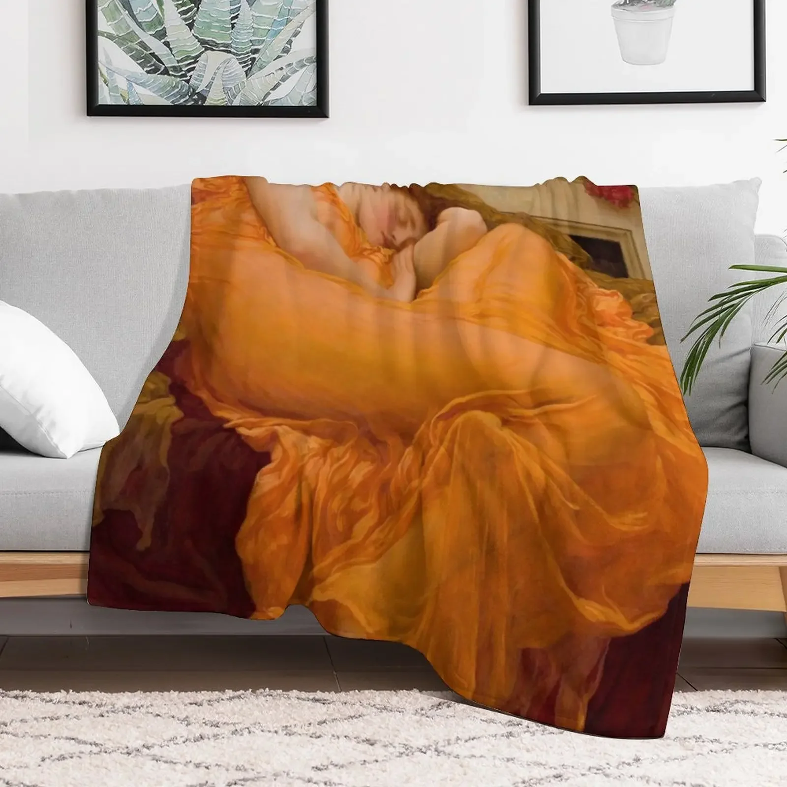 Flaming June by Frederic Leighton Throw Blanket blankets and throws Travel Plush Tourist Blankets