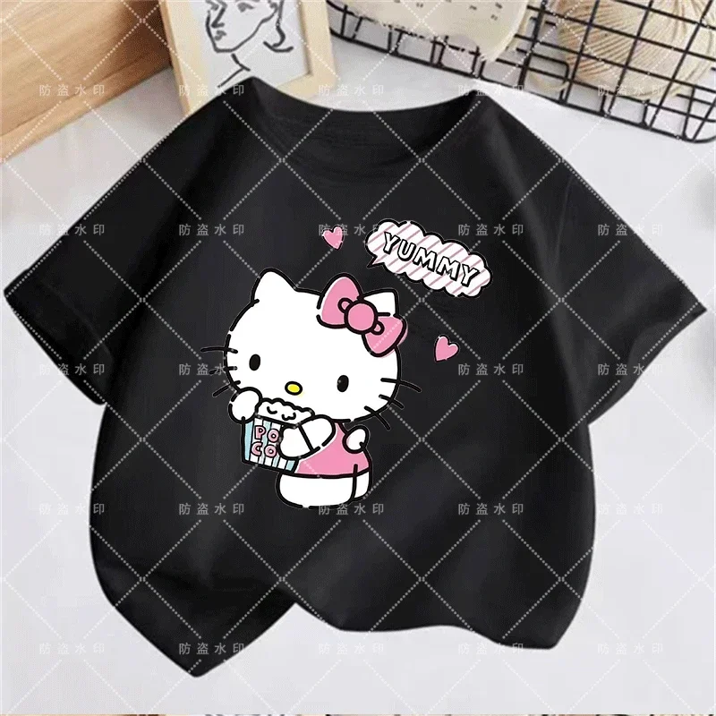 Girls Clothes 2 to 8 Years Sanlio Cool T-shirt Hello Kitty Children\'s Clothing Stitch Tops Euro 2024 Miniso Store Girl Korean