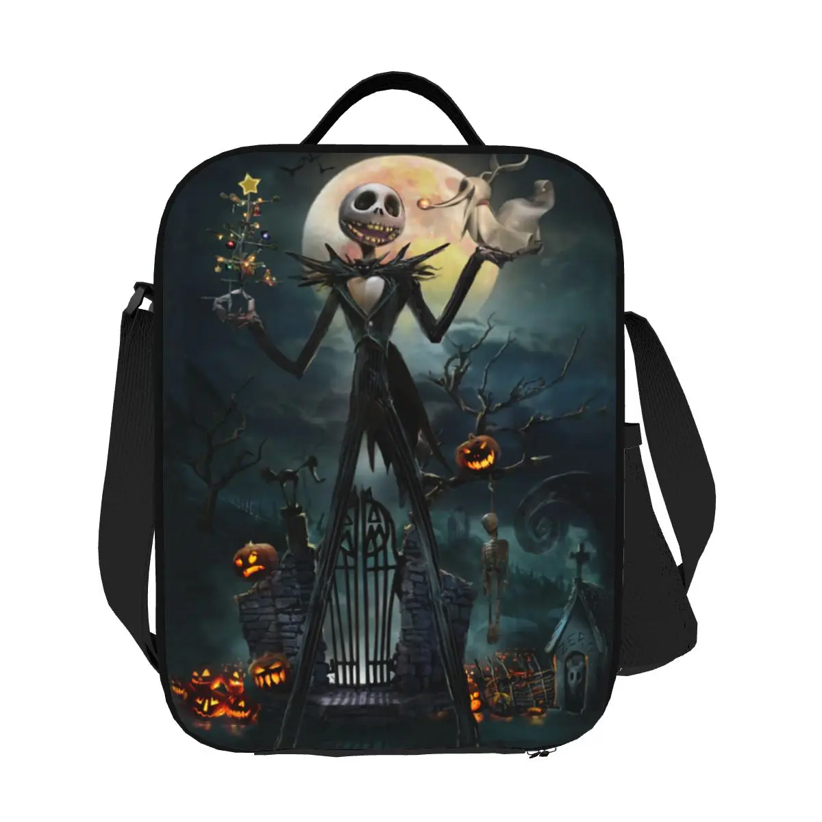 Custom Jack Skellington Christmas Nightmare Skull Insulated Lunch Bags for Work School Thermal Cooler Lunch Box Women Kids