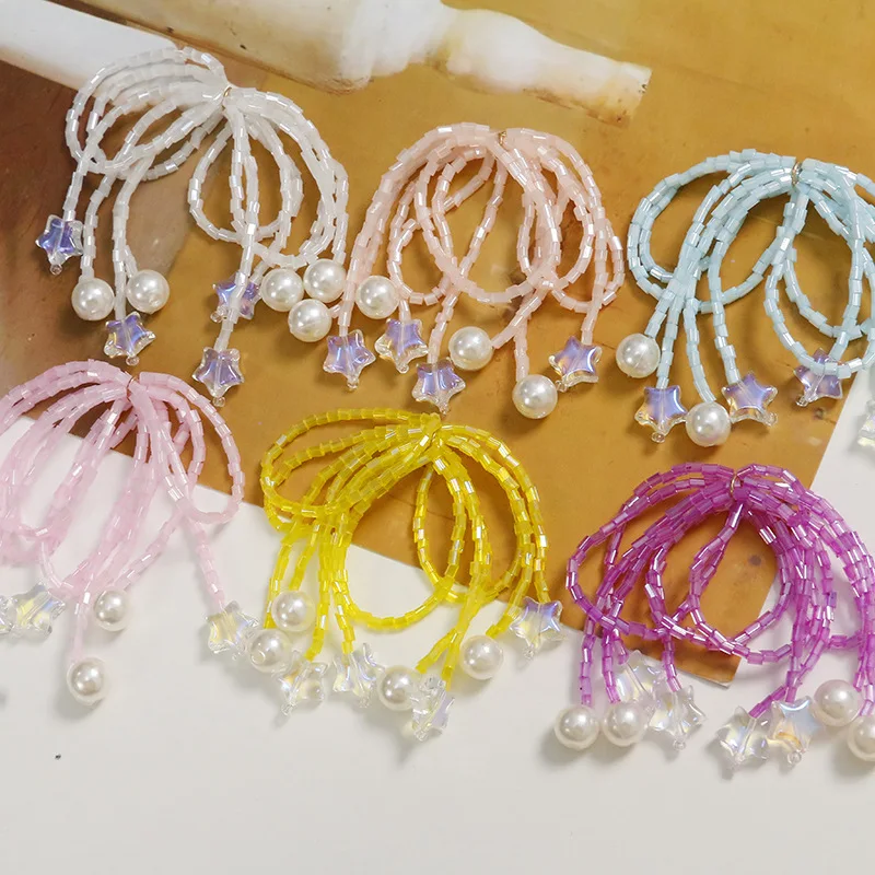 2pcs Ins magic tassel star Pearl bow diy hand-woven beaded charms for jewelry making earrings supplies