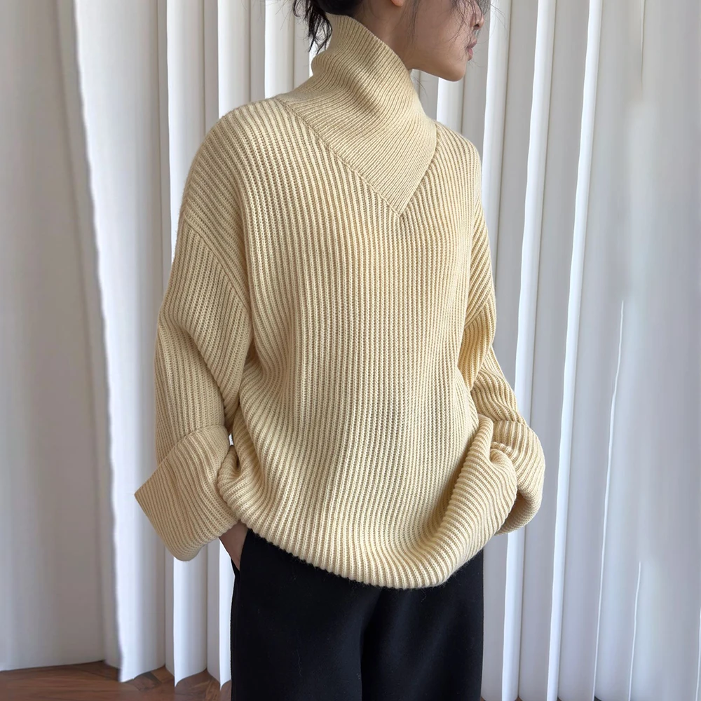 TWOTWINSTYLE Solid Loose Knitting Sweater For Women Turtleneck Long Sleeve Casual Pullover Sweaters Female Fashion Clothes New