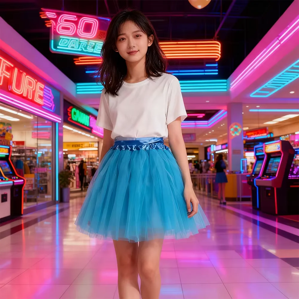 PESENAR The Blue Chiffon Dress From The 1980s Was Suitable for Scenes Such As Parties and Carnivals in The 1980s