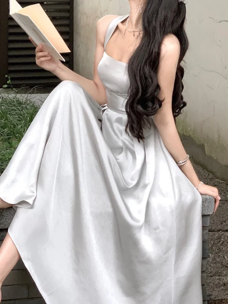 Women Fashion Summer Elegant Casual Party Dress Sleeveless Vintage A-Line Solid Chic Prom Wedding Vestidos Female Clothes Robe