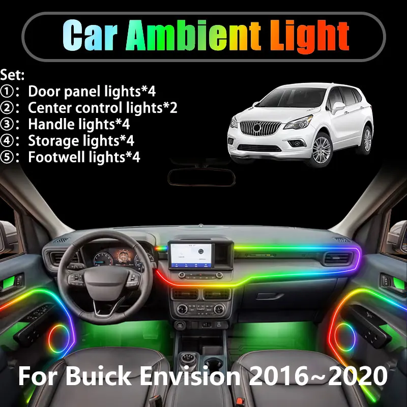 

Для Buick Envision 2016 ~ 2020 MK1 1 2/18 в 1, автомобильное окружающее освещение, светодиодные внутренние светодиодные фонари багажника, USB RGB Ensemble Streamer Auto