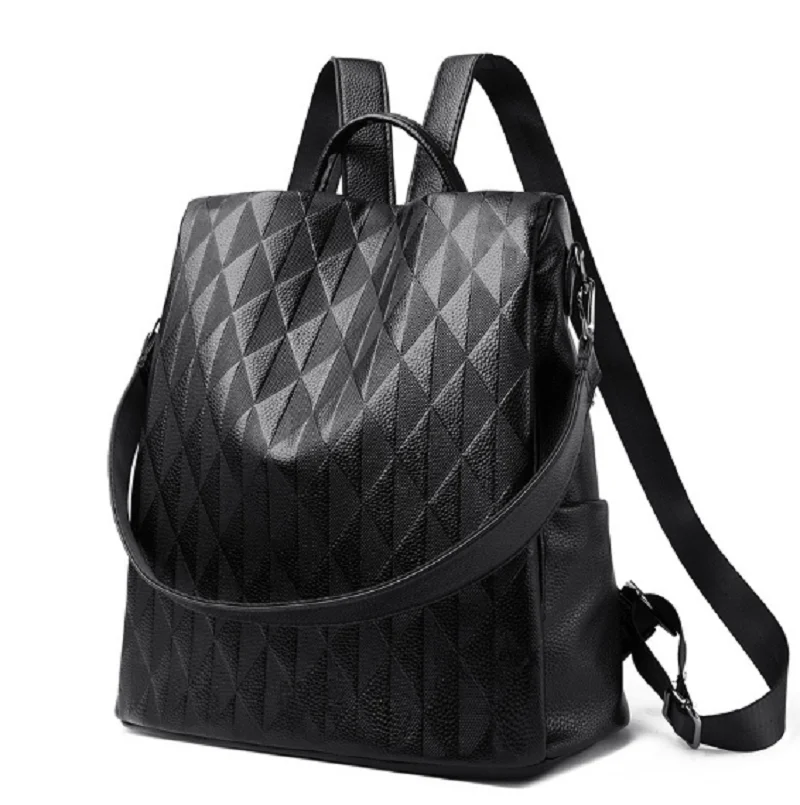 2025 New Women High Quality Diamond Lattice Leather Backpack Large Capacity Anti Theft Travel Shoulder Bags Ladies Crossbody Bag