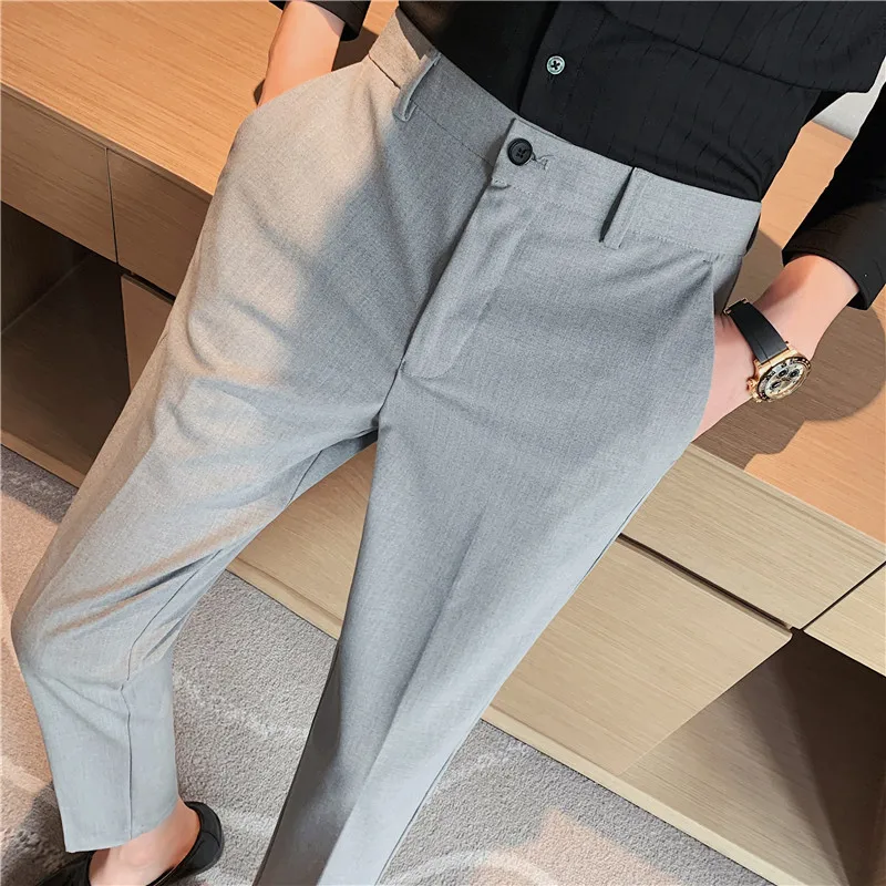 

2023 Summer Fashion Mens Suit Pants Pure Color Business Formal Pants Slim Fit Office Mens Wedding Social Ankle Long Trousers