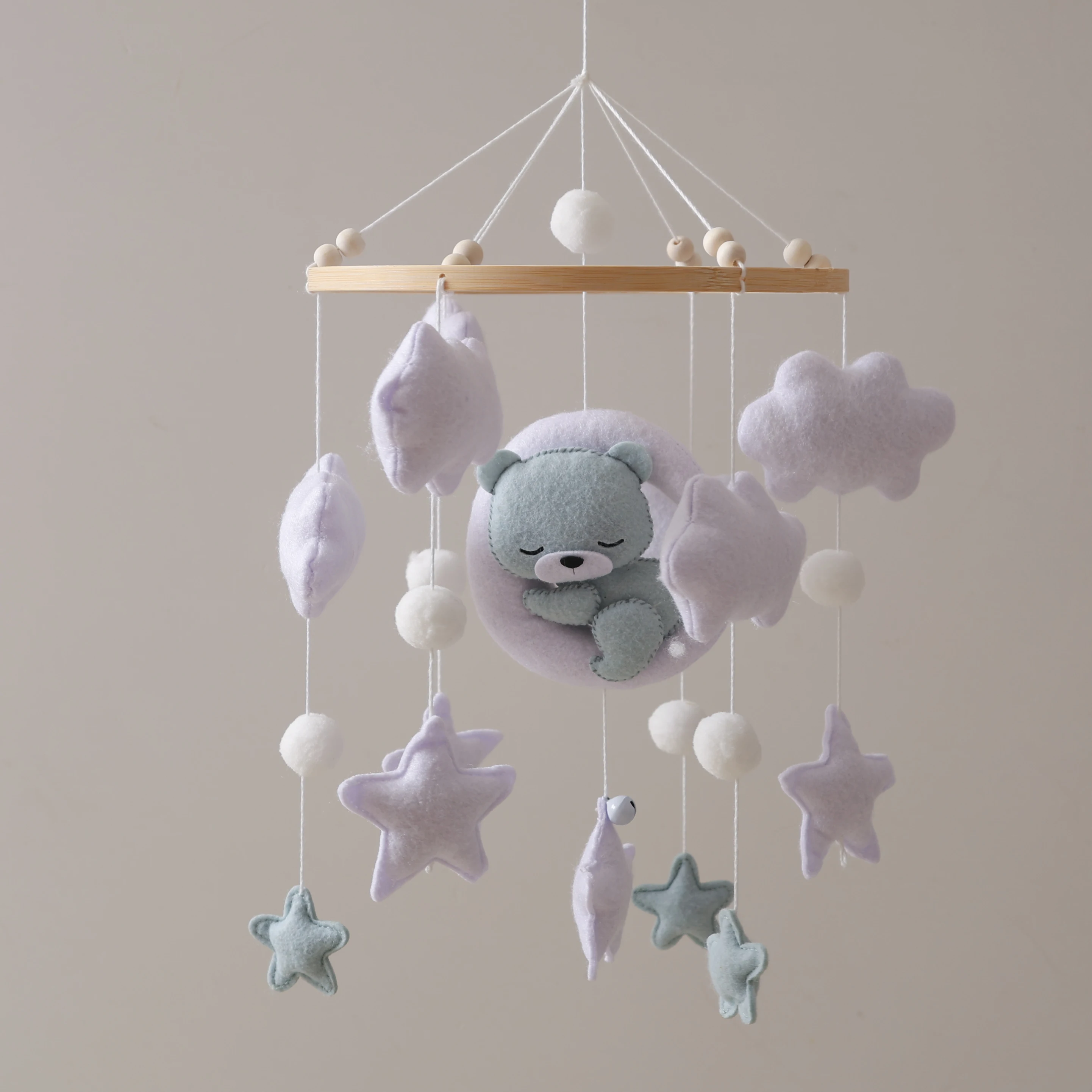 22.86cm 회색 나일론 모바일 보육 장식 장난감, 봉제 곰, 구름 및 별 - 청소년 방을 위한 진정 침대 벨