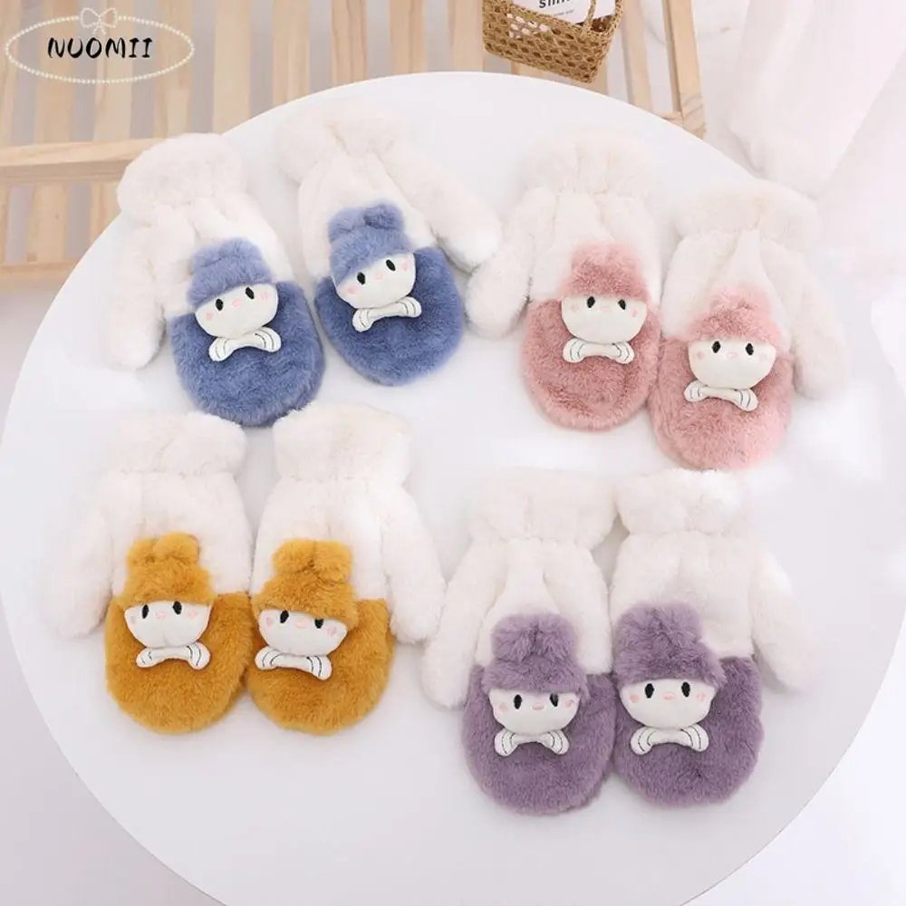 

Перчатки с лямкой на шее с сенсорным экраном и мультяшным котом, плюшевые варежки в корейском стиле с длинными пальцами, велосипедные перчатки, теплые перчатки для езды на велосипеде, осень