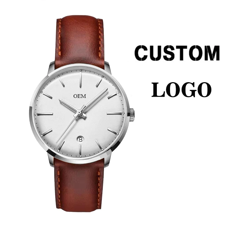 Convex Glass Men Wristwatch Date On Dial Customize Your Logo Brand Water Resistant 3ATM Quality Man Quartz Watches