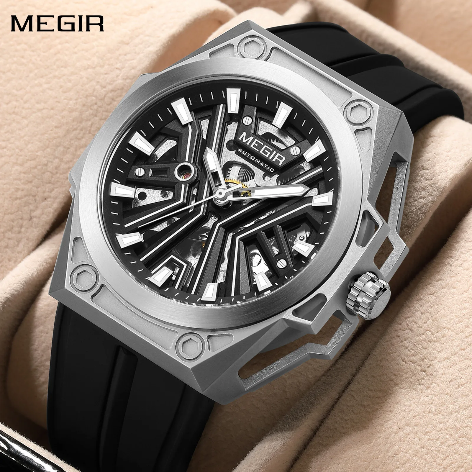 MEGIR Automatic Movement Watches for Men Luxury Hollow Out Waterproof Sports Wristwatch Mechanical Clock Relogio Masculino 8603