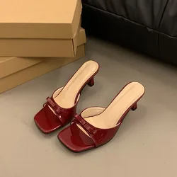Summer New Women's Bow High Heel Sandals Square Open Toe Soft Sole Non-slip Fine Heel Flip-flops