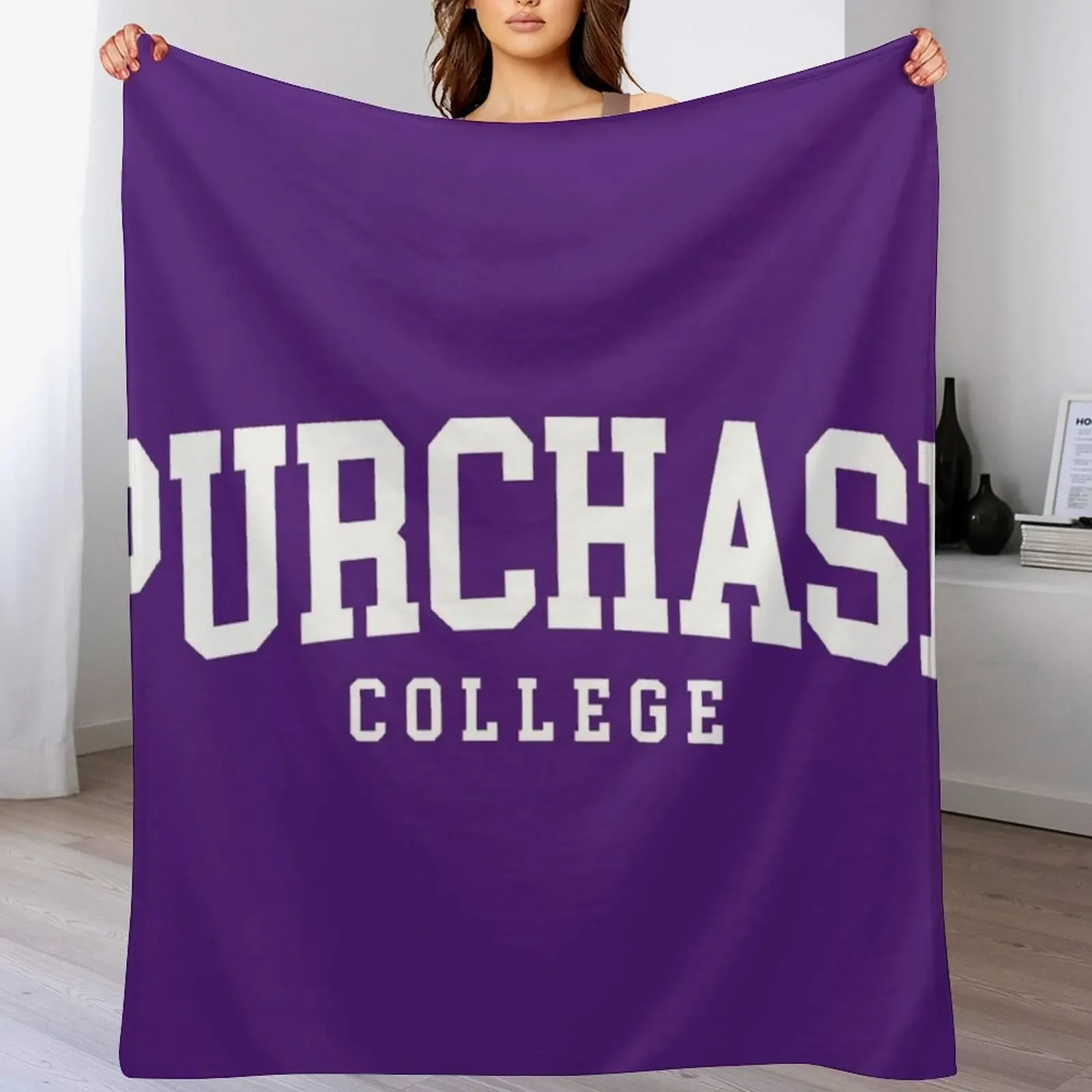 suny purchase - college font curved Throw Blanket Shaggy Travel heavy to sleep Blankets