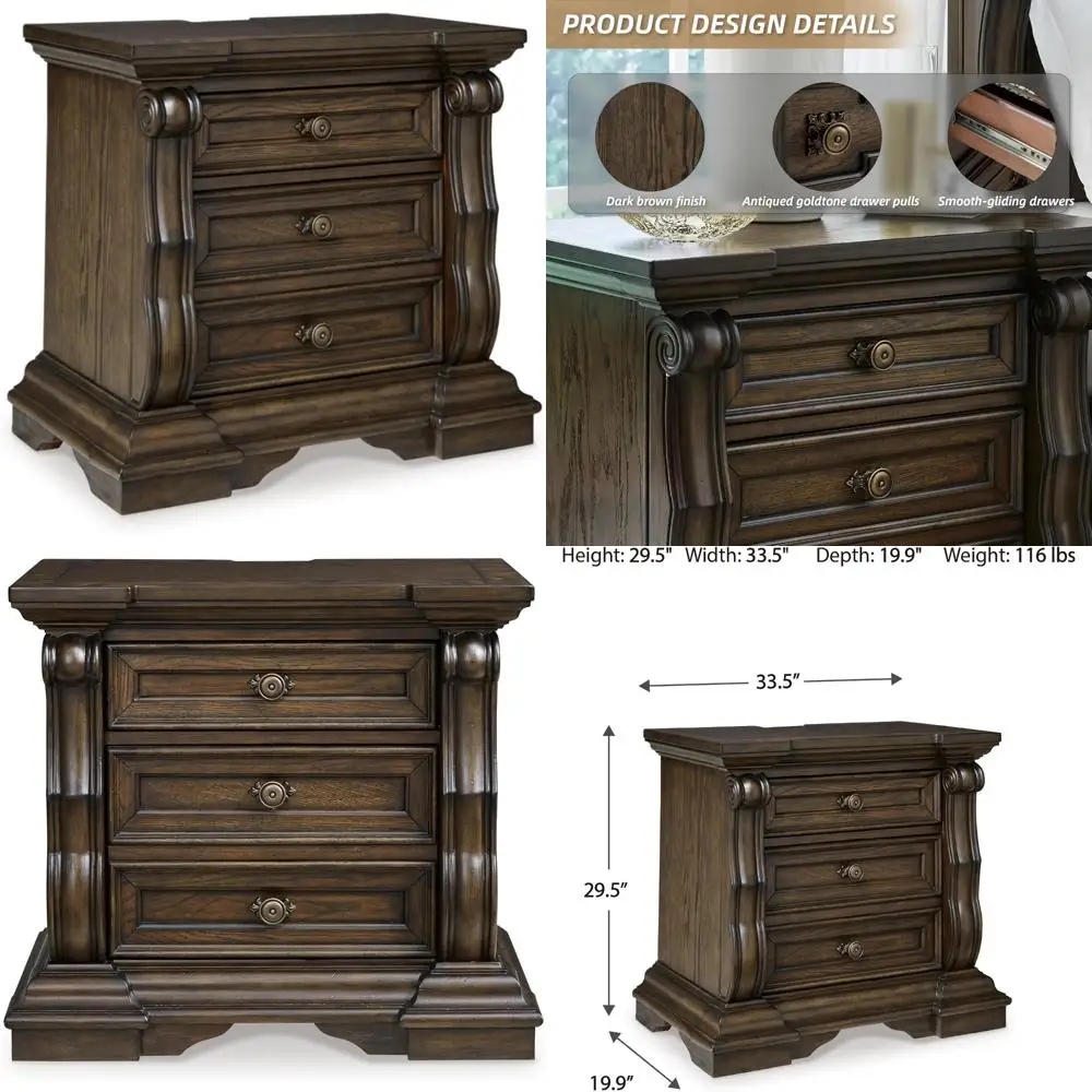 منضدة Maylee الكلاسيكية ذات درجين مع صينية قابلة للسحب ومصدر طاقة ومنفذ USB، بطول 29.5 بوصة، بني داكن #1