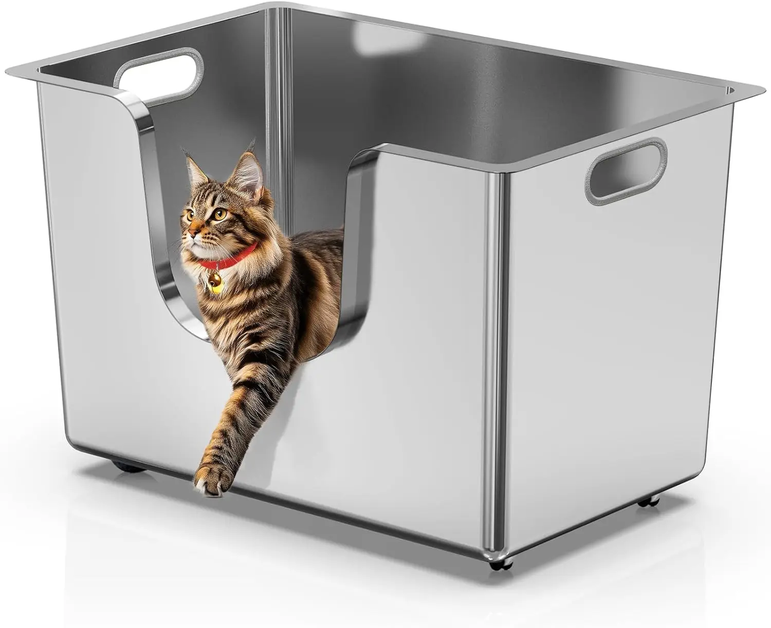 Enclosed Stainless Steel Cat Litter Box 13.8