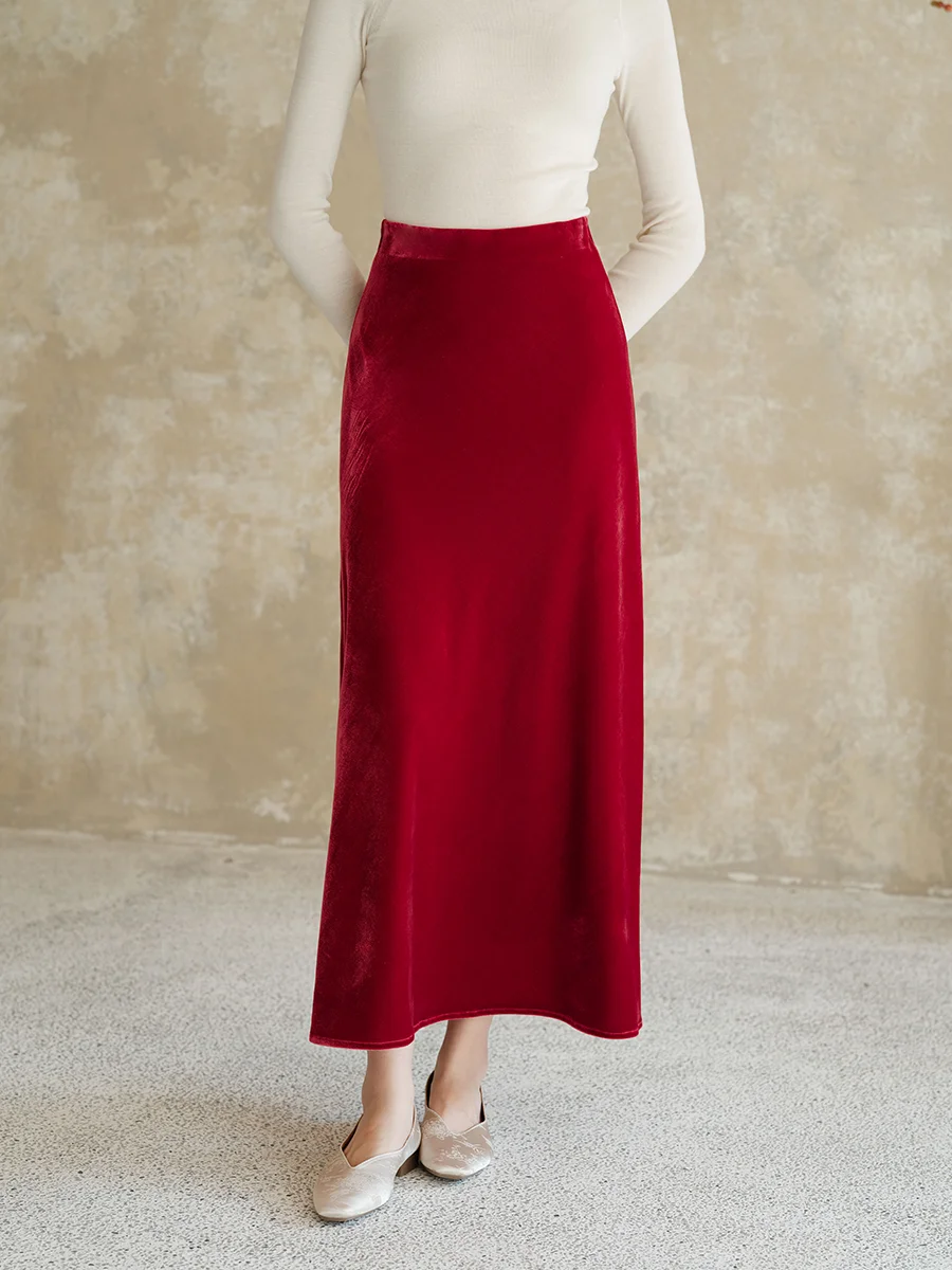 

Red Velvet Mid-Length f Skirt for Women Ele New Chinese Sle Winter 2025 New Arrival High Waist Hanfu Skirt
