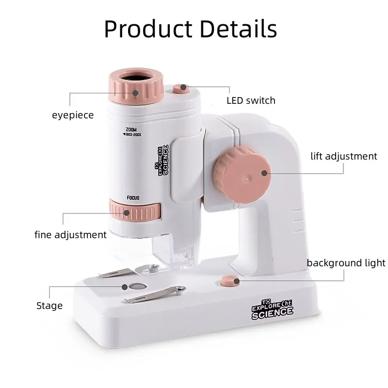 Kids Microscope 80x -200 x Portable Microscope Set Pocket Science Microscope Kids Microbiology Learning