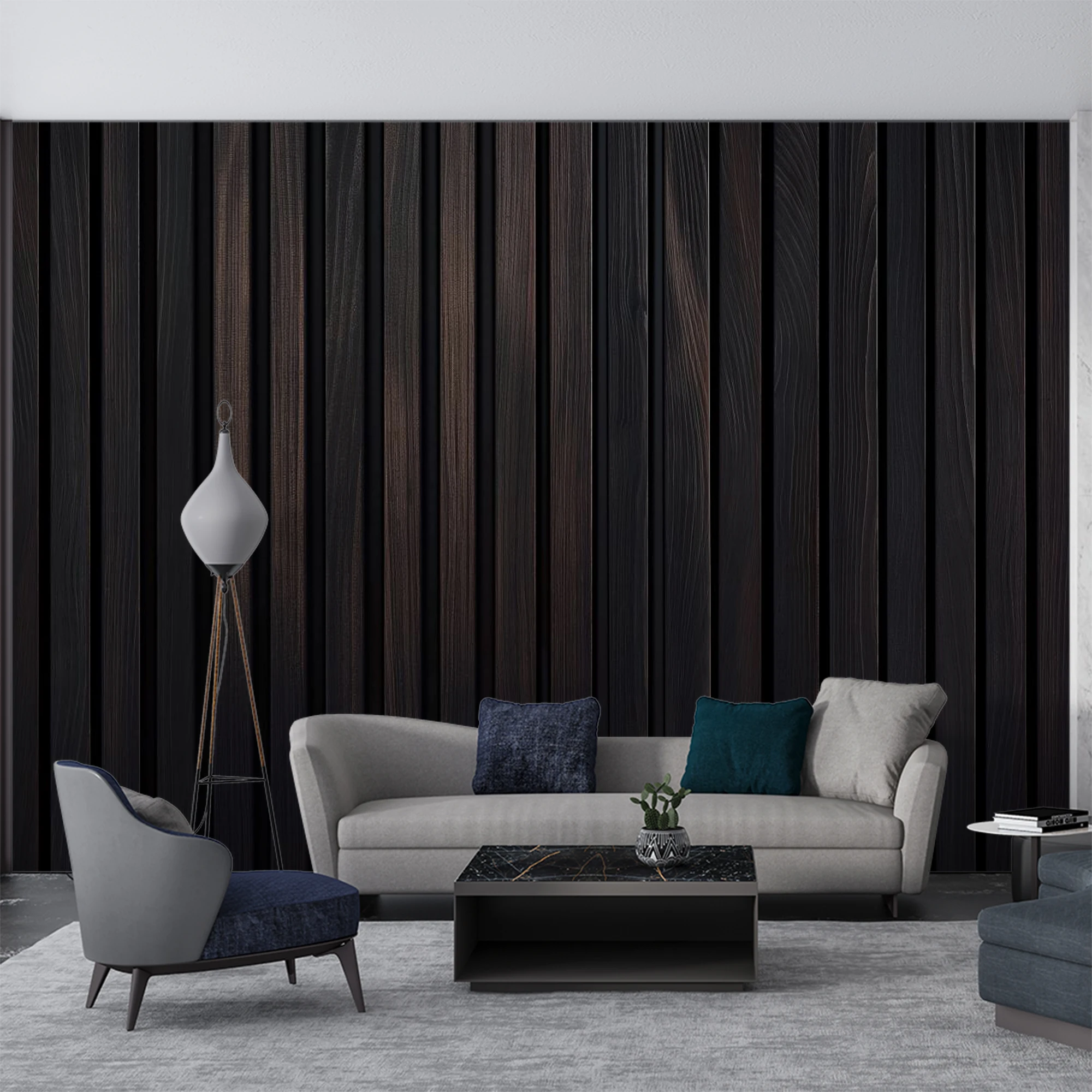 Custom Size Wall Mural Black Wood Slat Wallpaper, Modern 3D Wooden Strip Texture Wall Paper for Bedroom Interior Decoration