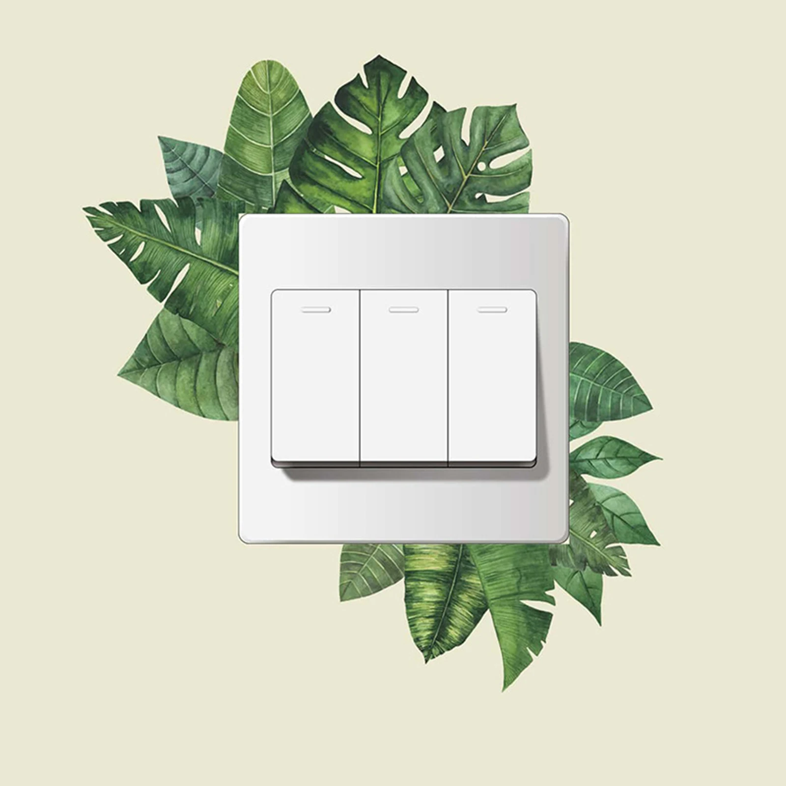 Tropical Plant Switch Sticker Waterproof PVC Self Adhesive Wall Decor for Bathroom Humid Environment