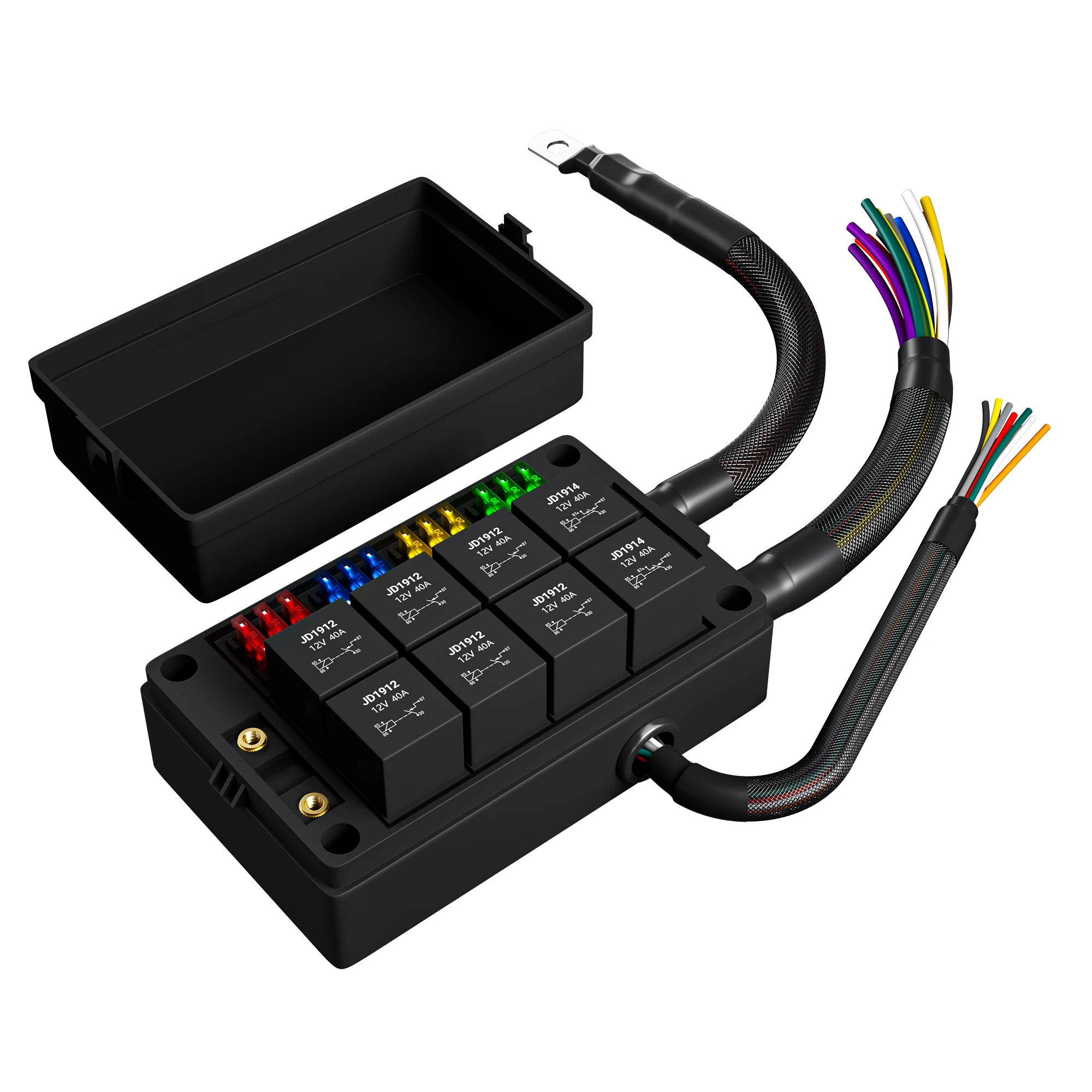 Relay Box 12V 8 Way Relay Block and 12 Way ATC/ATO Blade Fuse Panel Pre-Wired Dustproof Fuse Relay Box for Automotive Car Marine