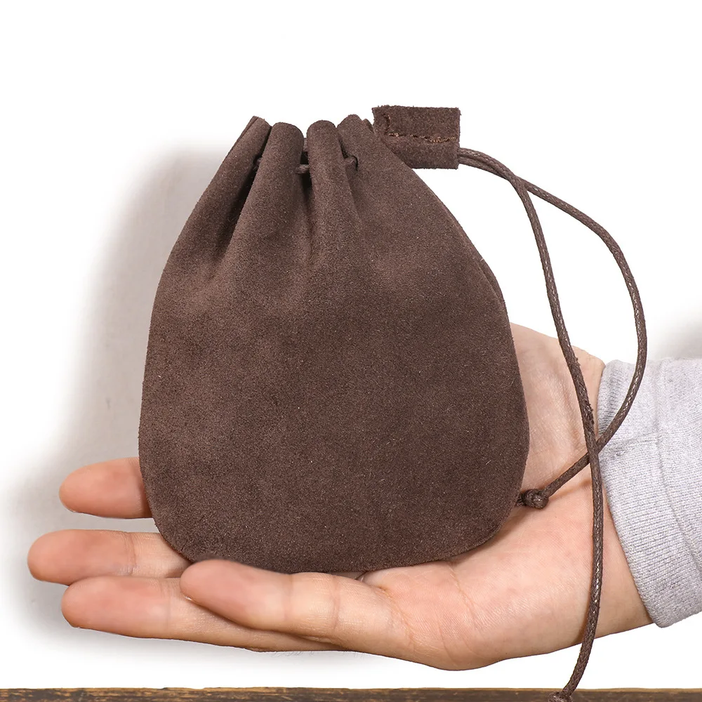 Vintage Full-Grain Leather Drawstring Coin Pouch - Multi-Functional Small Money Bag for Cash, Travel Essentials & Gift