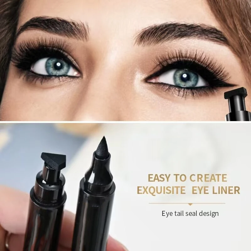 2-In-1 Vloeibare Eyeliner Pen Dual-End Stempel & Definieer Voering Waterdichte, Duurzame Sneldrogende Oogmake-Up Vlekbestendige Zwarte Eyeliner