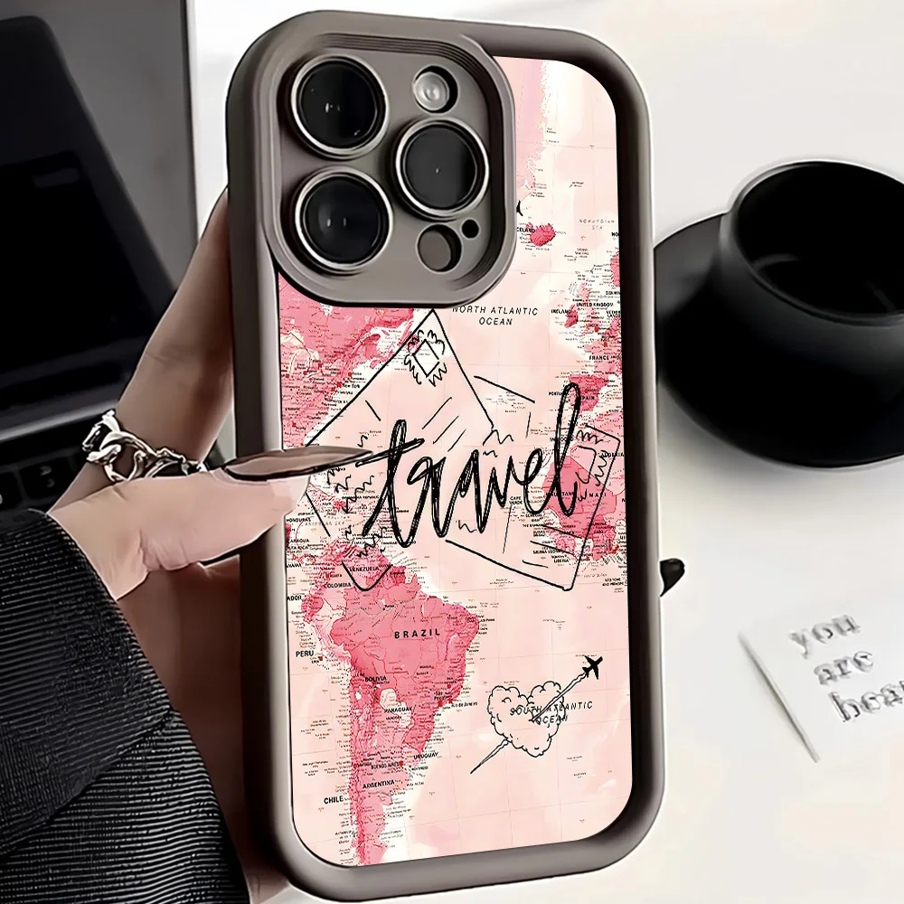 

Airplane Travel Round The World Pattern Phone Case For iPhone 16 15 14 13 12 11 Pro Max XS X XR 7 8 Plus SE 2022 Soft TPU Cover