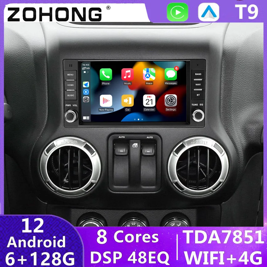 DSP Carplay For Jeep Wrangler 3 JK Android Head Unit Screen 2 Din Autoradio BT GPS Navigation Multimedia Player Car Radio Stereo