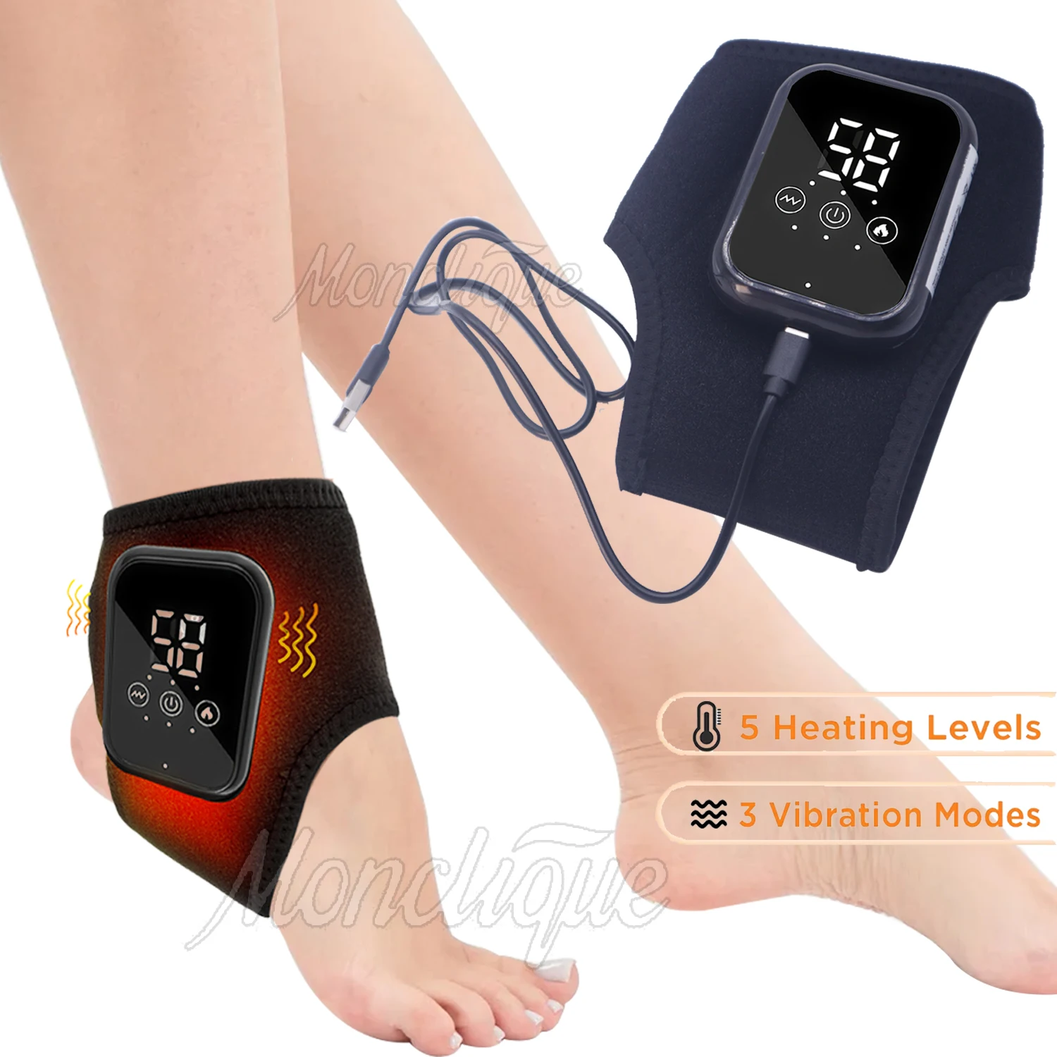 

1 PCS Ankle Relaxation Massager 3 Levels Heat Compress Ankle Vibration Massage Wrap Portable Rechargeable Brace Foot Protector
