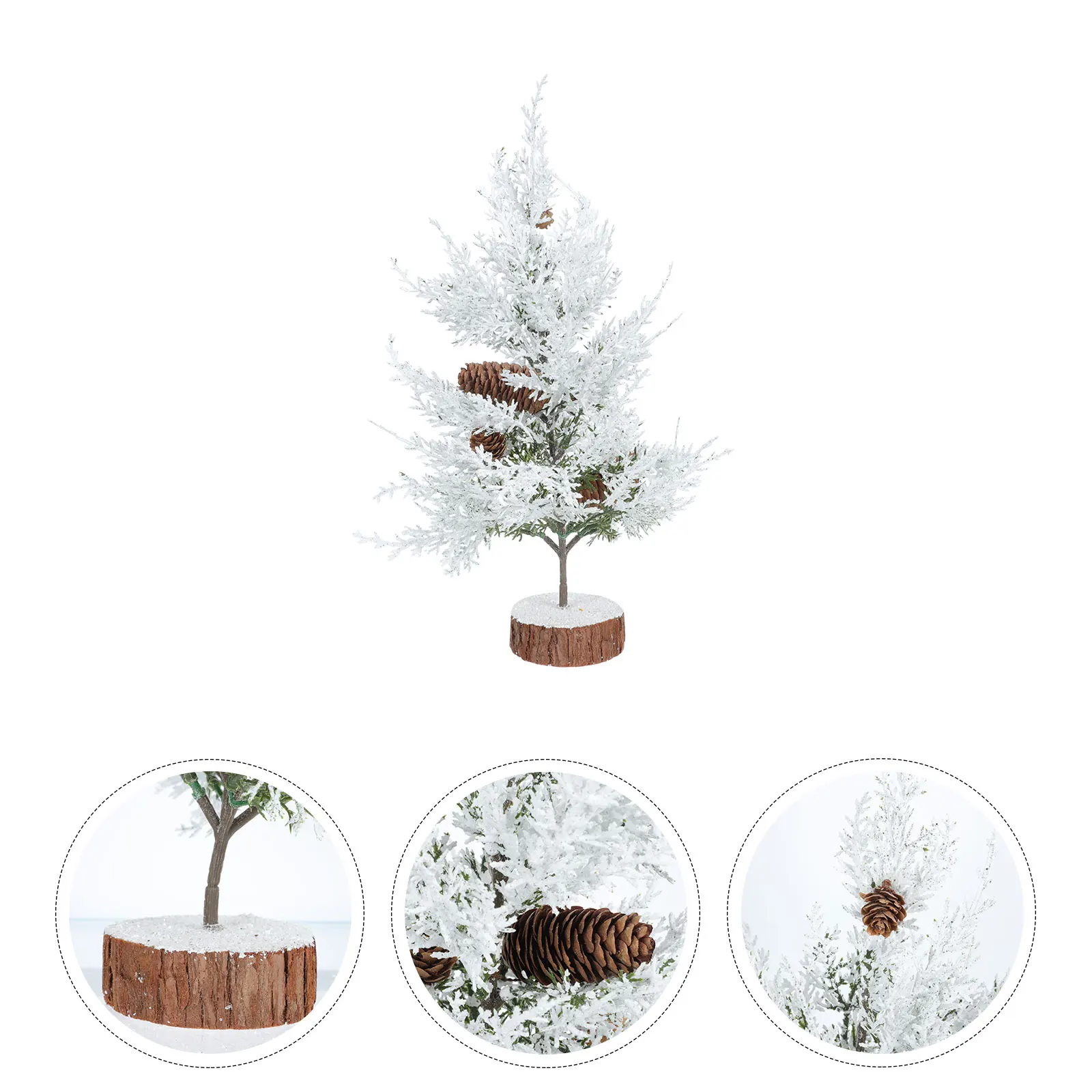 

1pc Mini Christmas Tree Tabletop Decor Artificial Snow Pine Xmas Holiday Mantel Decoration Desktop Party Supplies Wood Base