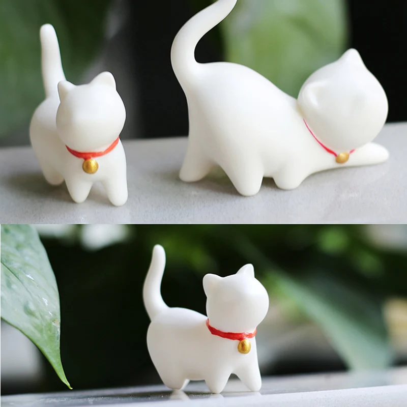 Figuras de Gatos de Porcelana Blanca, Miniaturas de Gatos de la Suerte para Escritorio, Adornos Hechos a Mano, Pequeños Animales Decorativos para el Hogar