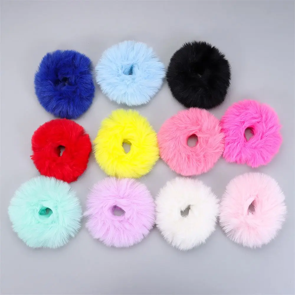 Women and Girls Faux Rabbit Fur Hair Accessories Ponytail Holders Pom Pom Hair Tie Fur Hair Scrunchies Elastic  Hair Bands