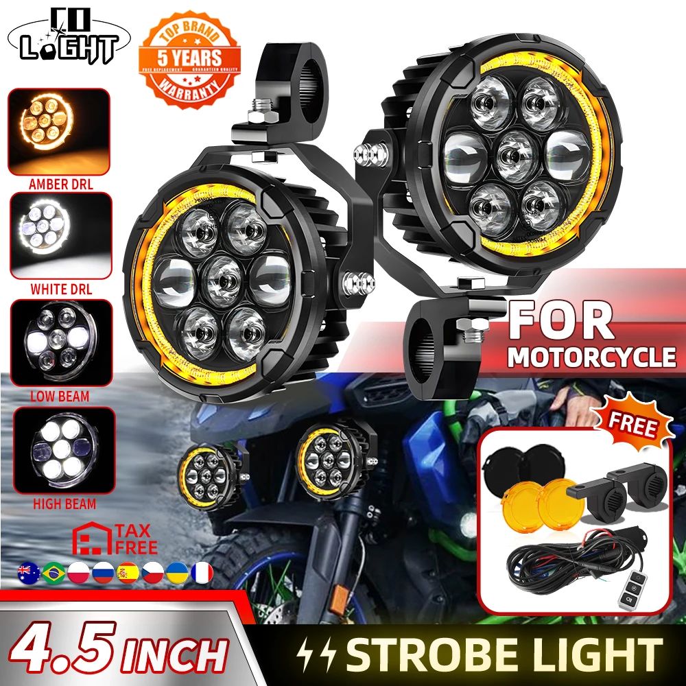 CO LIGHT Offroad-Nutzung 4,5 Zoll LED Motorrad-Zusatzscheinwerfer High-Low-LED-Arbeitsscheinwerfer Amber White DRL für Roller Nebelscheinwerfer