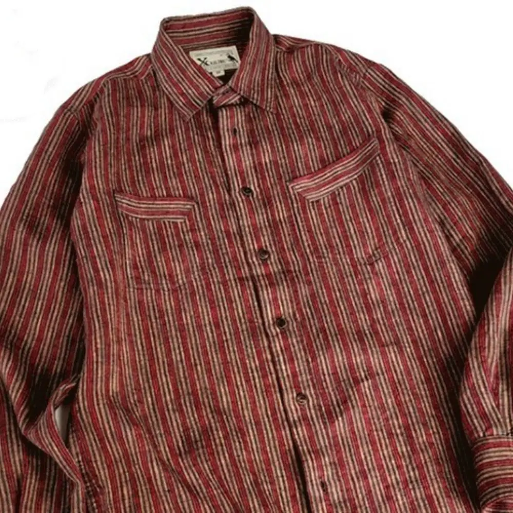 Men\'s Linen Striped Shirt Loose Business Elegant Style Vintage Male Clothing