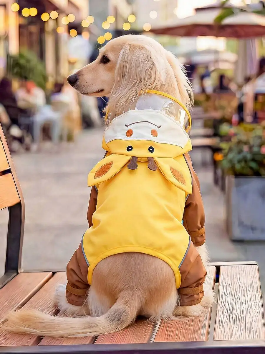

1pc Pet Outdoor Apparel, European & Korean Style Poodle Teddy Small Dog Puppy Cat Raincoat - Giraffe Design