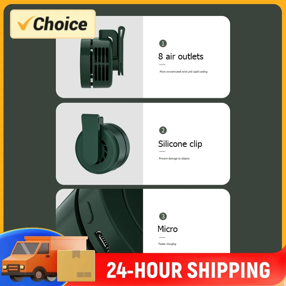 Hanging Neck Waist Fan 3 Speeds Electric Air Cooling Fan USB Charging Mini Fan 900mAh for Outdoor Home Working
