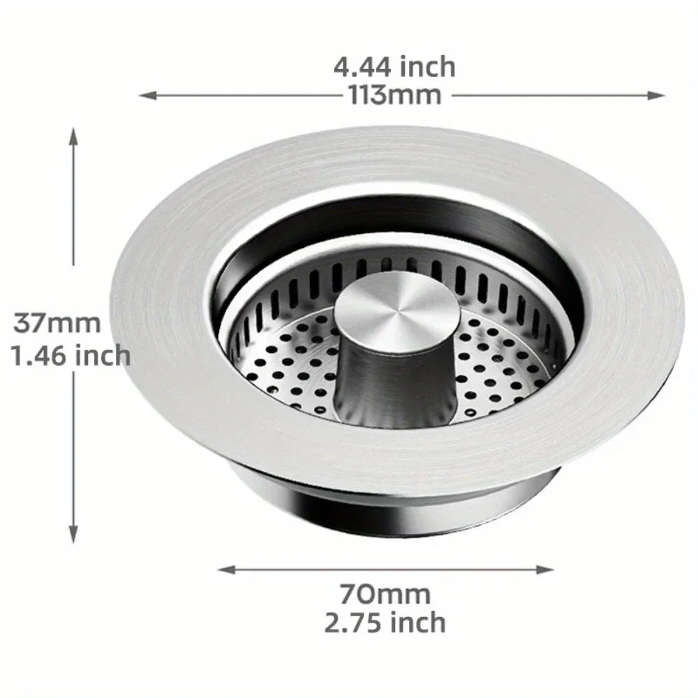 3-in-1 Stainless Steel Kitchen Sink Strainer  Pop-Up Stopper with Anti-Clogging Basket and Odor Filter Easy Clean Drain Strain